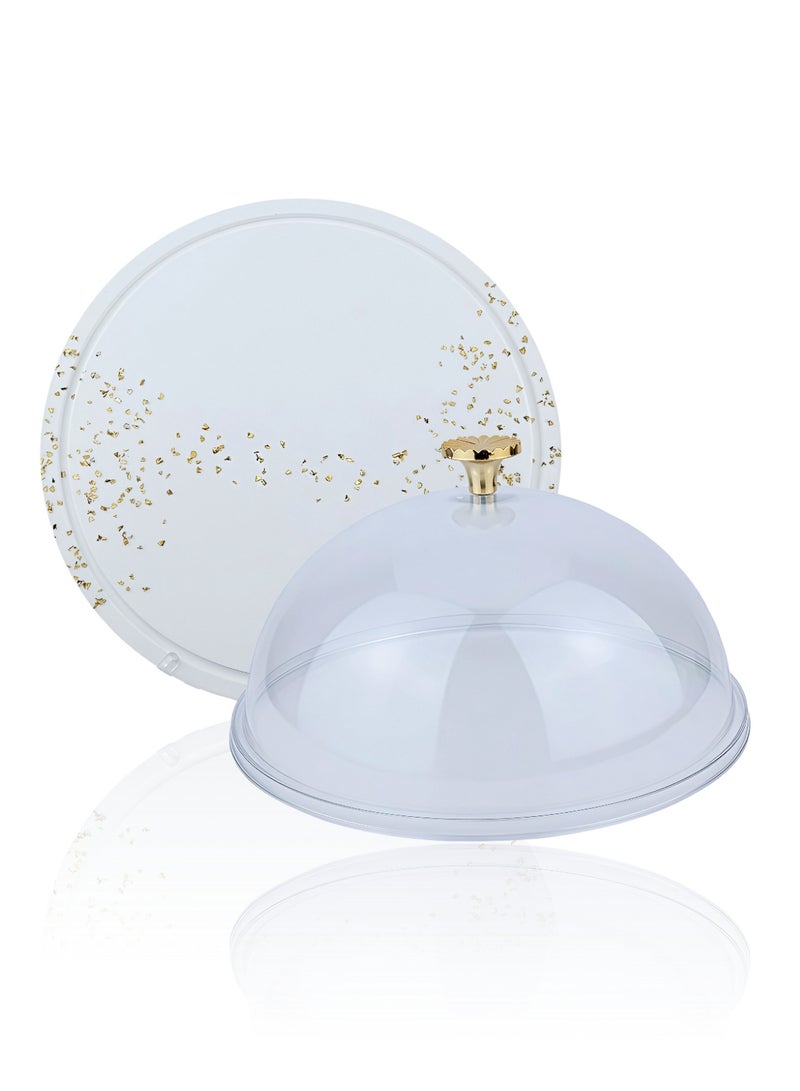 Raz Luxury White Cake Stand with Clear Dome & Gold Detailing – Elegant Dessert Display Cover - Image 2