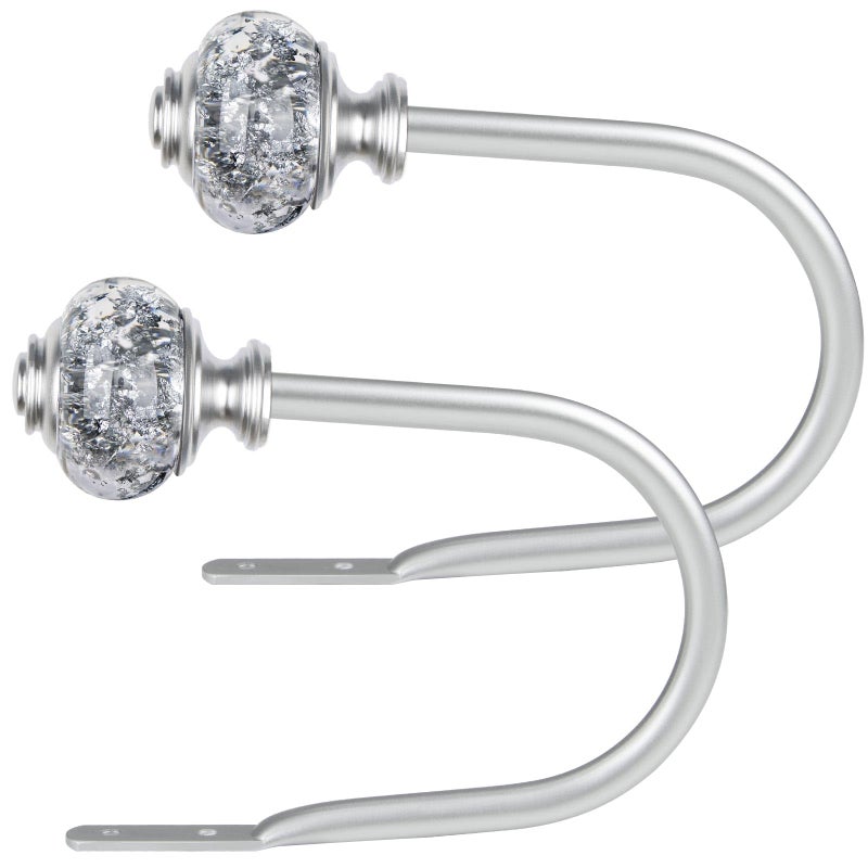 2 Pack Silver Curtain Holdbacks USFOOK Decorative Drapery Tiebacks 2 Pack1 Pair Curtain Tie Back Hooks for Wall with Translucent Finials 61 L x 41 W