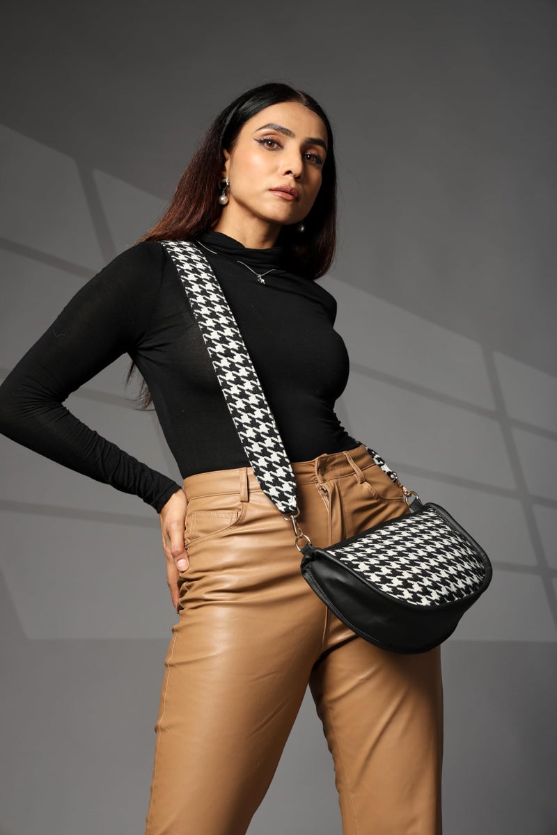 ENSAC Women's Premium Cotton/Full Sling Shoulder Bag | Ladies Purse Handbag | Special & Luxury Gift (White-Black) - Image 3