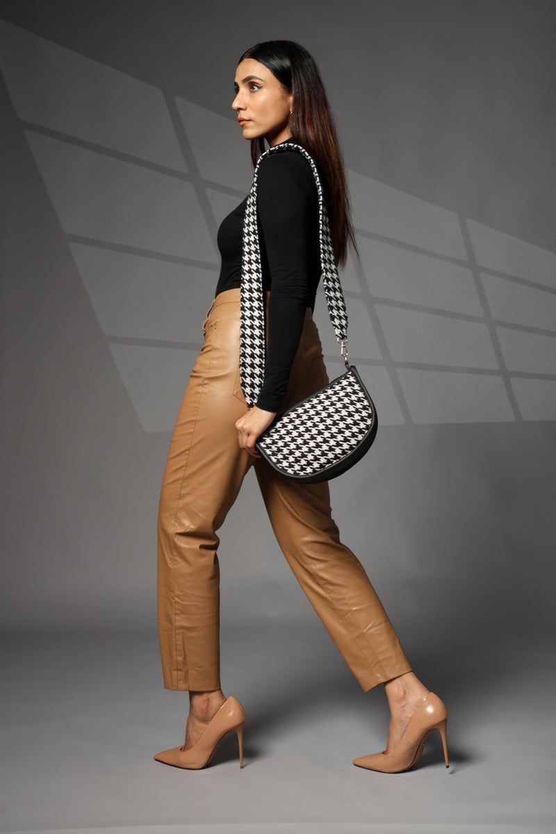 ENSAC Women's Premium Cotton/Full Sling Shoulder Bag | Ladies Purse Handbag | Special & Luxury Gift (White-Black) - Image 4