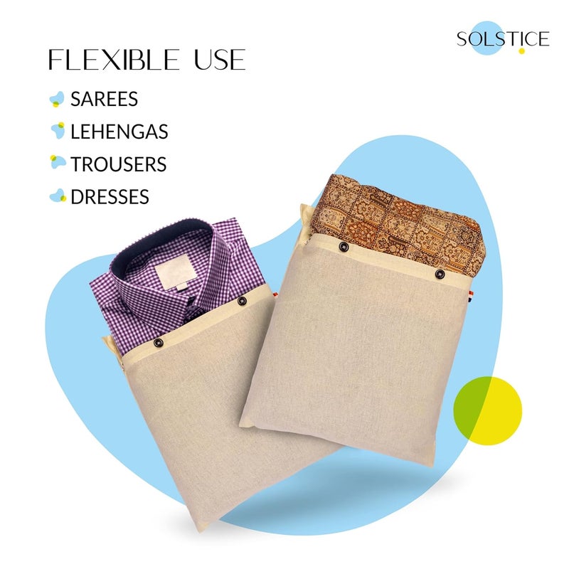 Solstice Cotton Saree Bags For Silk Saree Covers | Clothes Covers For Storage Pack Of 8 Of 16 X 14 (Inches) For Clothes Storage Bag | Wardrobe Organizer (Plain) - White - Image 3