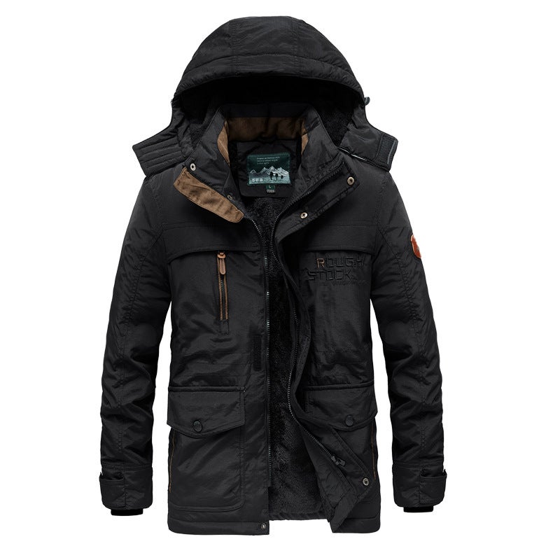 Foreign Trade Youth Military Style Cotton Clothes Washed Jacket Mens Jacket fleece-lined Thickened Cotton-padded Coat Mid-length Hooded Jacket Trendy Priority delivery after collection.