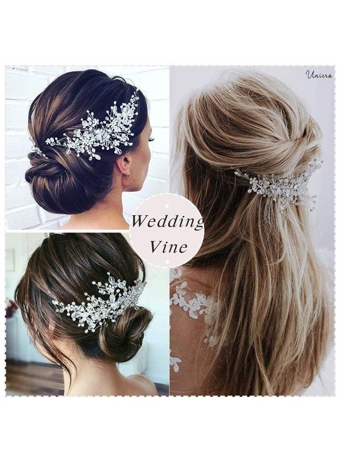 Unicra Bride Flower Wedding Hair Vine Crystal Bridal Hair Piece Rhinestone Party Hair Accessories Leaf Hair Jewelry Bead Headpiece for Women and Girls (Gold) - Image 5
