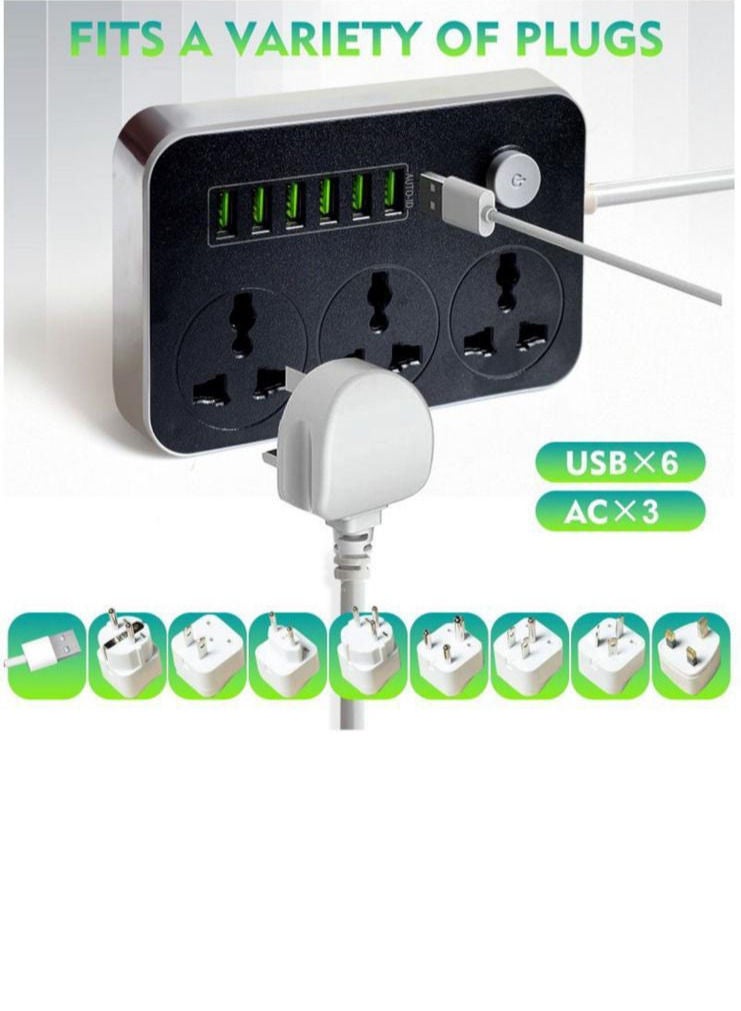 شاحن تيار متردد بثلاث مقابس ومنفذ USB أسود/ رمادي - Image 3