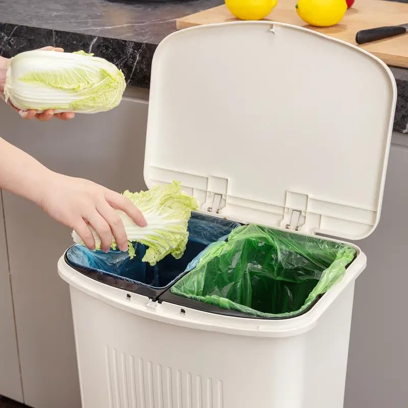 Jukkre 8 Gal Kitchen Trash Can with Lid, Large-Capacity Three-Layer Sorting Trash Bin with Removable Inner Bucket, Vertical Trash Can with Drawer&Tissue Holder, Waste Container with Leg - Image 3