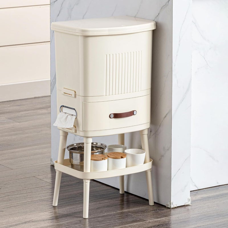 Jukkre 8 Gal Kitchen Trash Can with Lid, Large-Capacity Three-Layer Sorting Trash Bin with Removable Inner Bucket, Vertical Trash Can with Drawer&Tissue Holder, Waste Container with Leg - Image 1