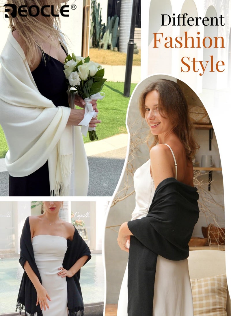 ريوكل وشاح نسائي من الباشمينه بتصميم طويل وكبير وميزة فستان المساء وشال زفاف مع دفء الشتاء للملابس الرسمية في الاحتفالات - Image 4