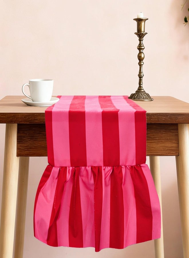 JarThenaAMCS مفرش طاولة مخملي مكشكش من جارثينا إيه إم سي إس، بتصميم بوهيمي، باللونين الوردي والأحمر المخططين، مستطيل الشكل، لتزيين طاولة المطبخ أو غرفة الطفل أو حفل زفاف أو حفلة استقبال مولود جديد، مقاس 12 × 71 بوصة. - Image 4