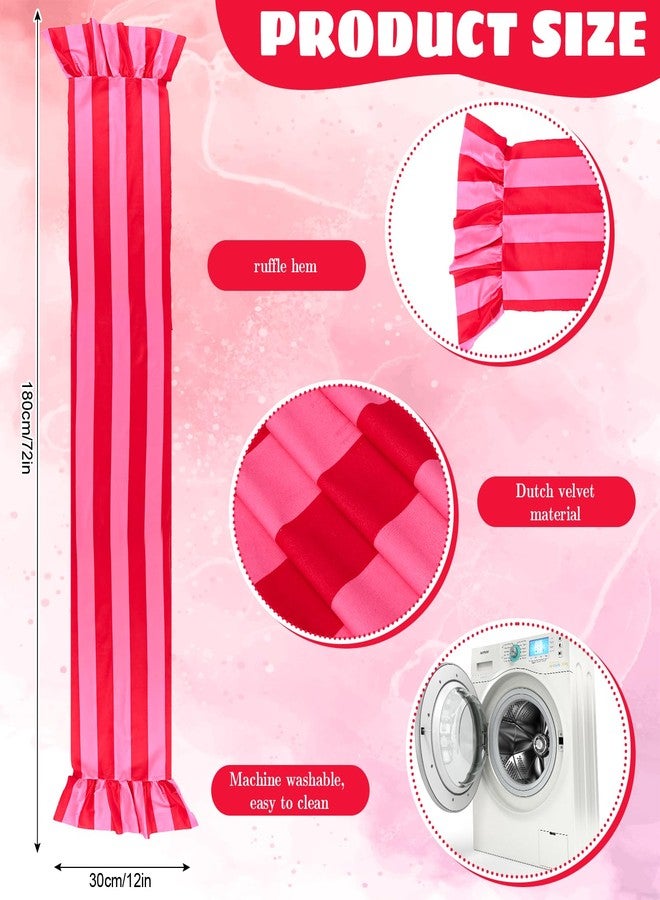 JarThenaAMCS مفرش طاولة مخملي مكشكش من جارثينا إيه إم سي إس، بتصميم بوهيمي، باللونين الوردي والأحمر المخططين، مستطيل الشكل، لتزيين طاولة المطبخ أو غرفة الطفل أو حفل زفاف أو حفلة استقبال مولود جديد، مقاس 12 × 71 بوصة. - Image 2