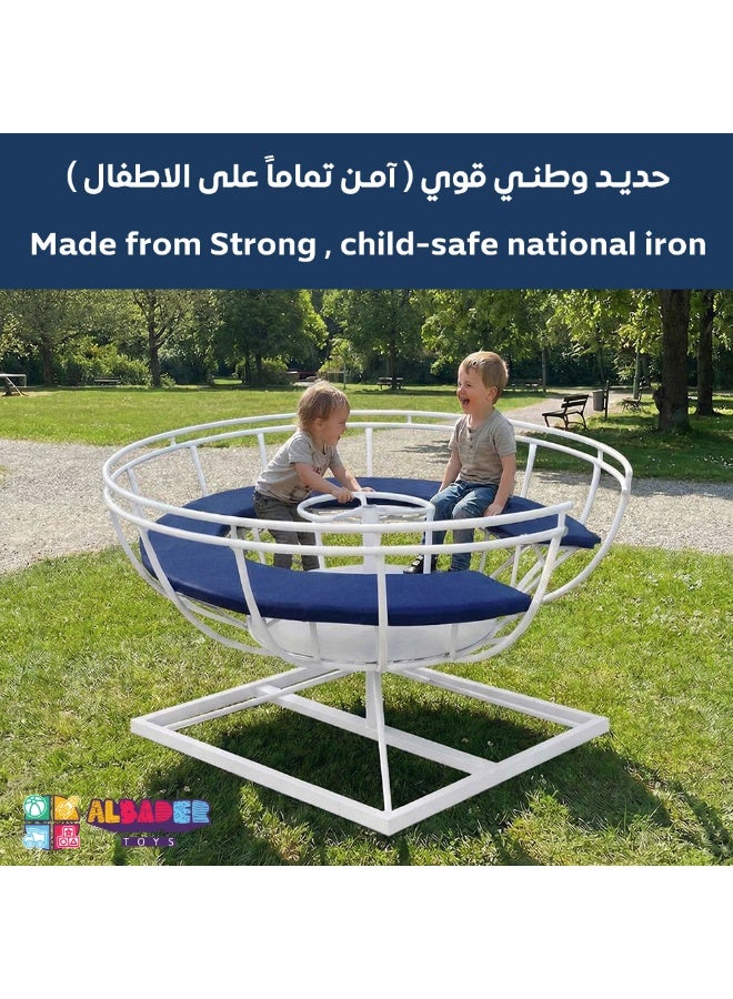 AL BADER Kids Spinner Merry Go Round 130 cm Diameter High Quality Iron Outdoor Playground Equipment Fun Active Play Safe Durable Rotating Carousel for Children Backyard Garden Schools Parks Recreational Areas Exciting Physical Activity Development Motor Skills Entertainment for Kids Family Fun Outdoor Toys, White - Image 5