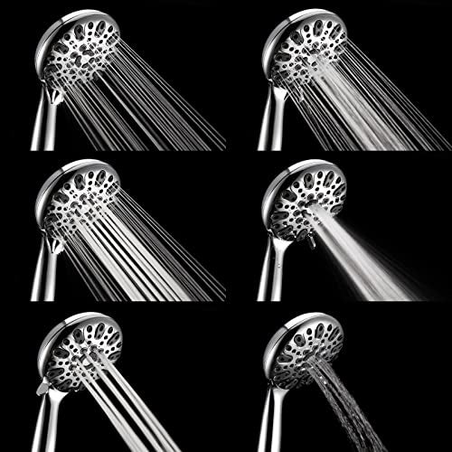 Couradric Handheld Shower Head, 6 Spray Setting High Pressure Shower Head with Brass Swivel Ball Bracket and Extra Long Stainless Steel Hose, Chrome, 5" - Image 2