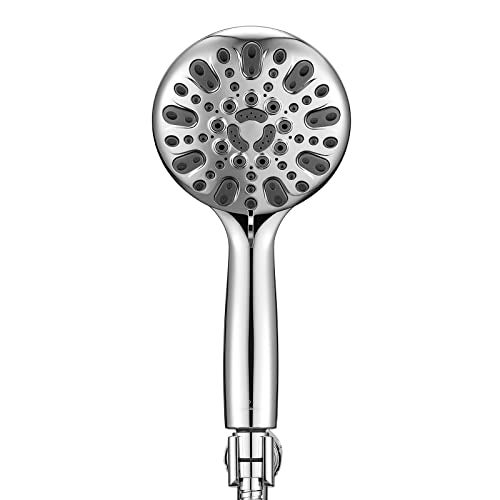 Couradric Handheld Shower Head, 6 Spray Setting High Pressure Shower Head with Brass Swivel Ball Bracket and Extra Long Stainless Steel Hose, Chrome, 5" - Image 3
