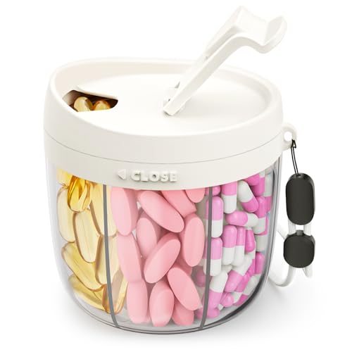 AMOOS Cute Pill Dispenser with 7 Large Compartments Portable Pill Bottle Organizer with Wide Opening for Easy Use AntiMix Pill Organizer for Travel BPAFree Pill Container White