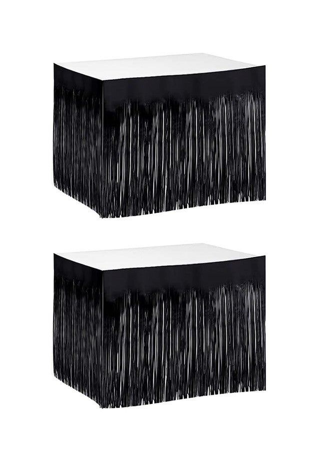 LabZhang 2 Pack 29.5x108 Inch Metallic Foil Fringe Tinsel Table Skirts for Rectangle Tables Party Table Skirt for Wedding, Birthday,Party Decorations(Black) - Image 1