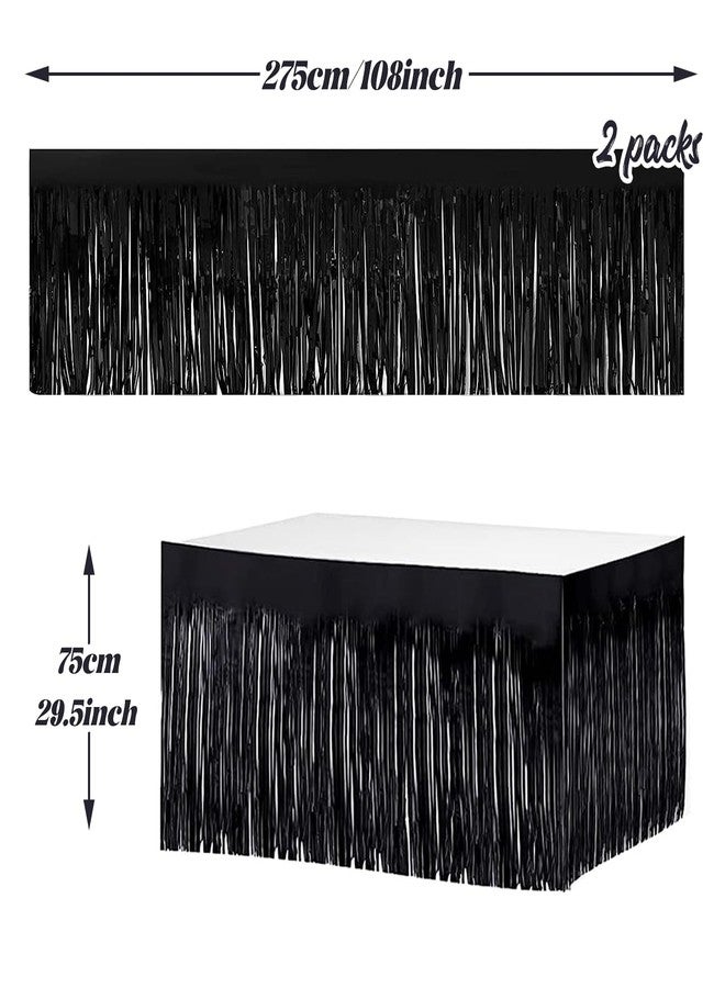 LabZhang 2 Pack 29.5x108 Inch Metallic Foil Fringe Tinsel Table Skirts for Rectangle Tables Party Table Skirt for Wedding, Birthday,Party Decorations(Black) - Image 2