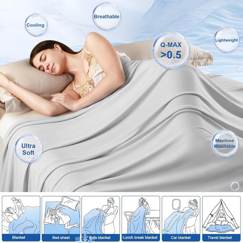 PHF Reversible Double Cooling Blanket Twin Size, Soft Arc-Chill Q-Max>0.5 Thin Summer Throw for Hot Sleepers,Breathable Lightweight Portable Silky Durable Single Layer for Home Office Travel Car, Grey - Image 3