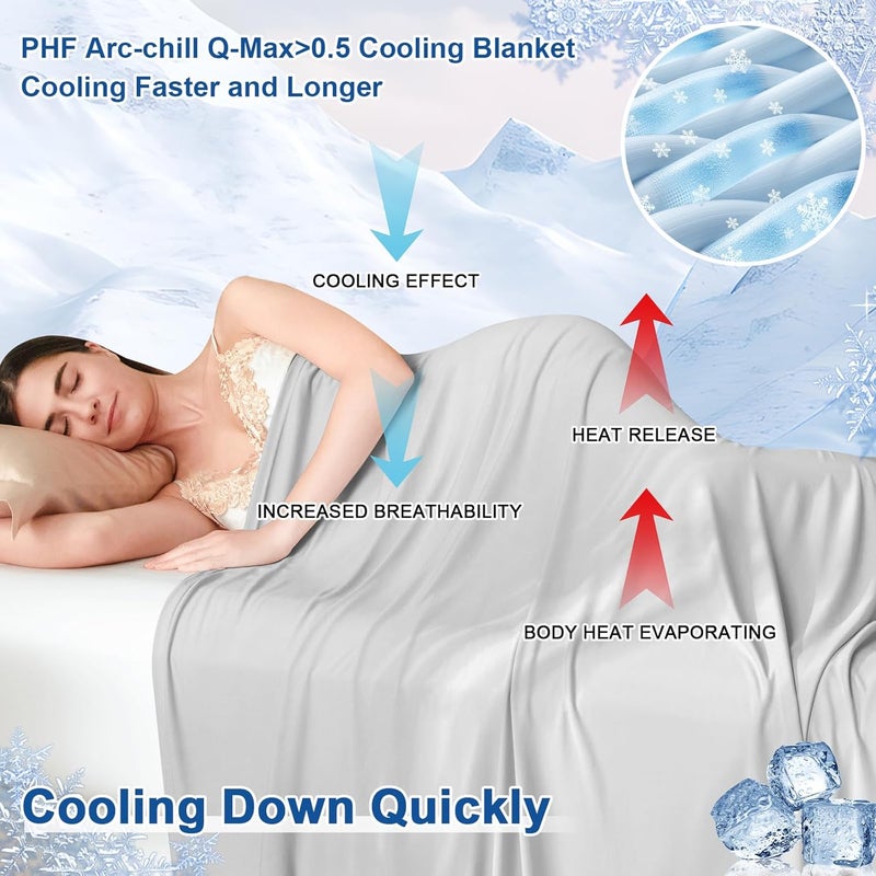 PHF Reversible Double Cooling Blanket Twin Size, Soft Arc-Chill Q-Max>0.5 Thin Summer Throw for Hot Sleepers,Breathable Lightweight Portable Silky Durable Single Layer for Home Office Travel Car, Grey - Image 2