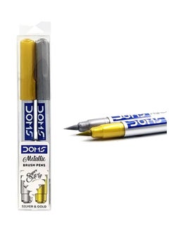 DOMS 2-Piece Metallic Brush Pens Silver And Gold  - Image 1