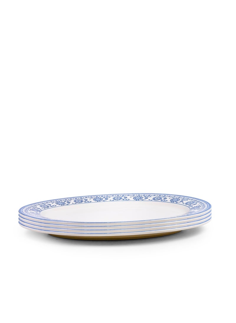 Claytan Plethora 14.2 inch Floral Ceramic Oval Platter (White, Set of 4)