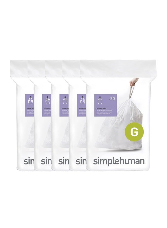 simplehuman Code G Custom Fit Drawstring Trash Bags in Dispenser Packs, 20 Count (Pack of 5), 30 Liter / 8 Gallon, White - Image 1