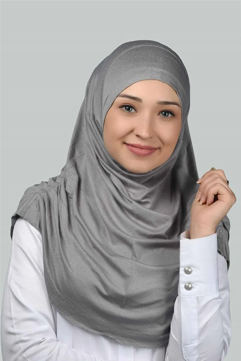 Altobeh Ready-made Turban Gathered Pleated Practical Scarf Hijab Hijab - Prayer Cover - Gray