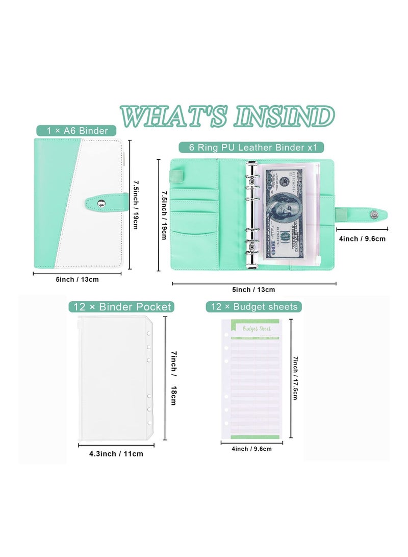KASTWAVE Budget Binder with Cash Envelopes, A6 Stitching PU Leather Zipper Envelopes and Sheets, 12pcs for Saving Money, Organizer System - Image 2