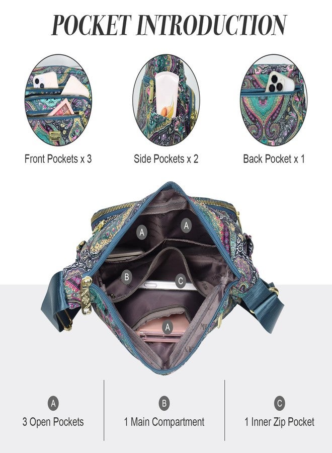 WITERY Crossboby Bag for Women - Waterproof Nylon Multi-Pocket Purse Floral Shoulder Bag Zipper Handbag Messenger Bag (style 4) - Image 4