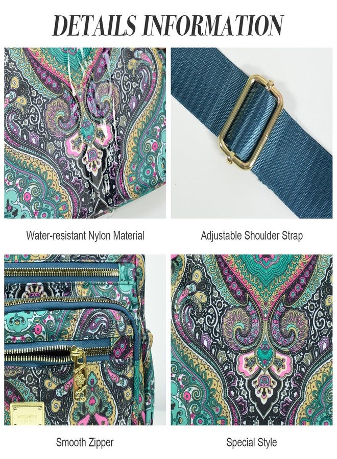 WITERY Crossboby Bag for Women - Waterproof Nylon Multi-Pocket Purse Floral Shoulder Bag Zipper Handbag Messenger Bag (style 4) - Image 5