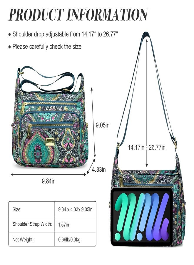 WITERY Crossboby Bag for Women - Waterproof Nylon Multi-Pocket Purse Floral Shoulder Bag Zipper Handbag Messenger Bag (style 4) - Image 3