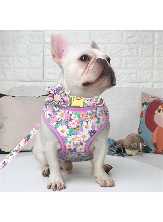 BEIRUI Cute Girl Dog Collars, Harnesses & Leashes Set - Adjustable Dog Collar and Leash Set with Flower - Soft Mesh Dog Vest Harness for Puppies Small Medium Dogs (Purple,XS) - Image 3