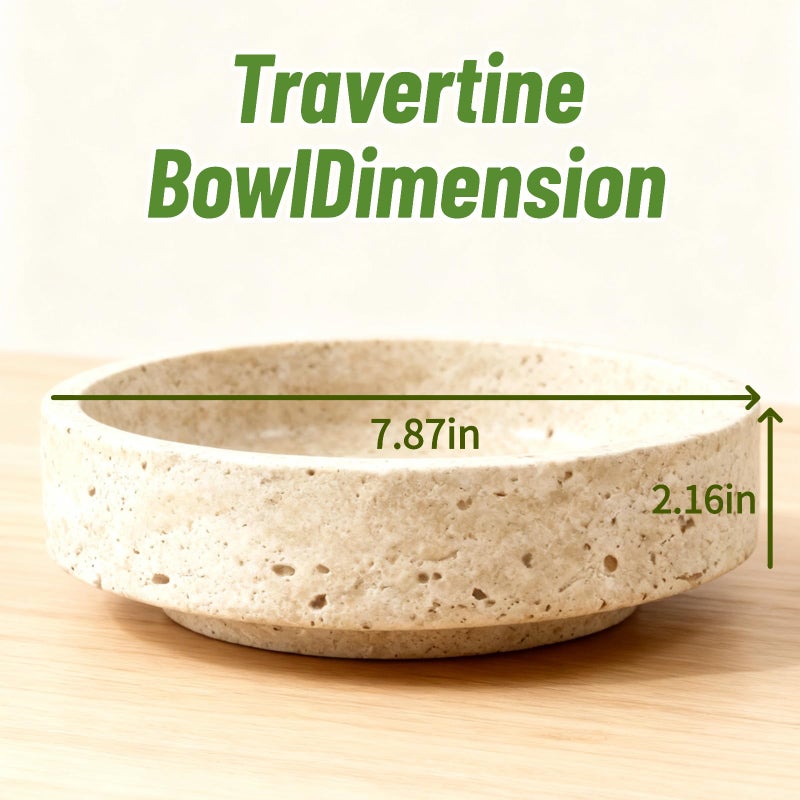 Neeenn Natural Travertine Decorative Bowl, 7.87" x 2.16" Round Stone Fruit Bowl for Kitchen Counter, Modern Marble Key Bowl for Entryway Table, Stone Catchall Tray for Jewelry, Candy, Home Decor Centerpiece - Image 2