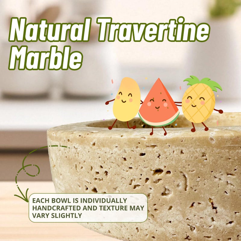 Neeenn Natural Travertine Decorative Bowl, 7.87" x 2.16" Round Stone Fruit Bowl for Kitchen Counter, Modern Marble Key Bowl for Entryway Table, Stone Catchall Tray for Jewelry, Candy, Home Decor Centerpiece - Image 3