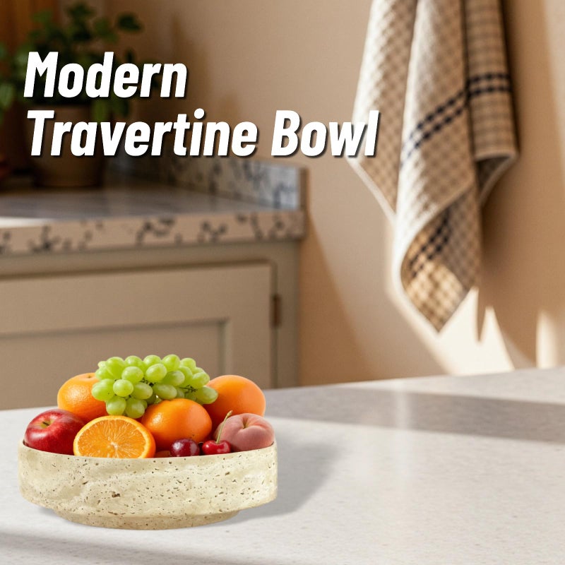 Neeenn Natural Travertine Decorative Bowl, 7.87" x 2.16" Round Stone Fruit Bowl for Kitchen Counter, Modern Marble Key Bowl for Entryway Table, Stone Catchall Tray for Jewelry, Candy, Home Decor Centerpiece - Image 5