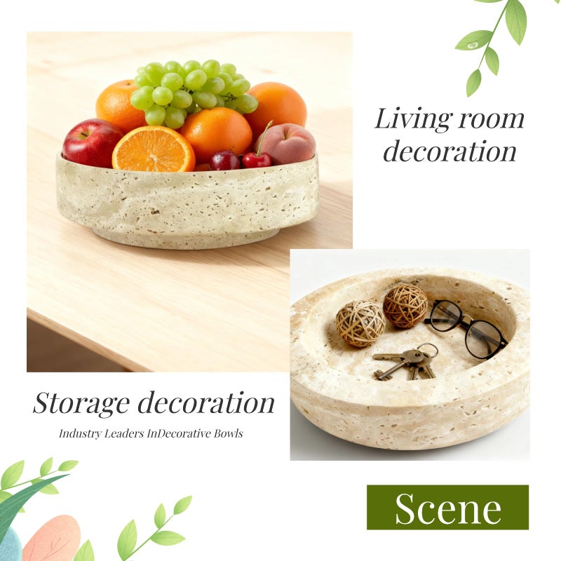 Neeenn Natural Travertine Decorative Bowl, 7.87" x 2.16" Round Stone Fruit Bowl for Kitchen Counter, Modern Marble Key Bowl for Entryway Table, Stone Catchall Tray for Jewelry, Candy, Home Decor Centerpiece - Image 4