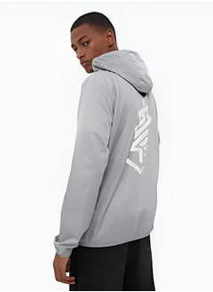 trendyol Grey Regular Fit Hooded Printed Thin Seasonal Windbreaker Jacket Coat TMNSS22MO0107  - Image 3