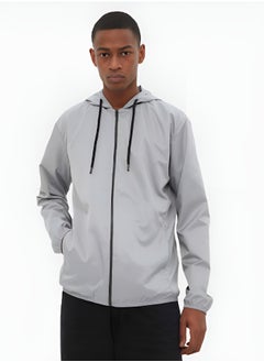 trendyol Grey Regular Fit Hooded Printed Thin Seasonal Windbreaker Jacket Coat TMNSS22MO0107  - Image 1