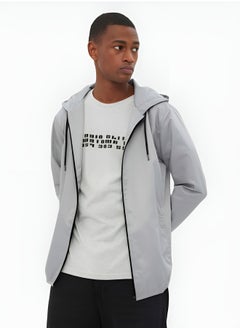 trendyol Grey Regular Fit Hooded Printed Thin Seasonal Windbreaker Jacket Coat TMNSS22MO0107  - Image 2