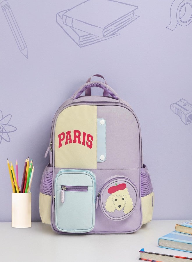 Mi Arcus Printed Casual Back Pack School Bag Side bottle holder and Front Pocket for Kids 4Y+ - Lavender 15.5 Inch - Image 2
