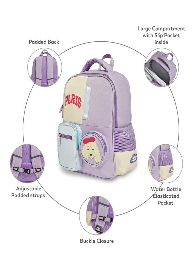 Mi Arcus Printed Casual Back Pack School Bag Side bottle holder and Front Pocket for Kids 4Y+ - Lavender 15.5 Inch - Image 4