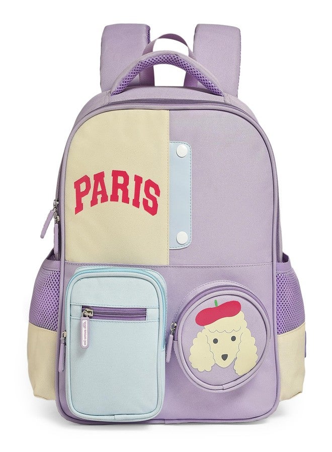 Mi Arcus Printed Casual Back Pack School Bag Side bottle holder and Front Pocket for Kids 4Y+ - Lavender 15.5 Inch - Image 1
