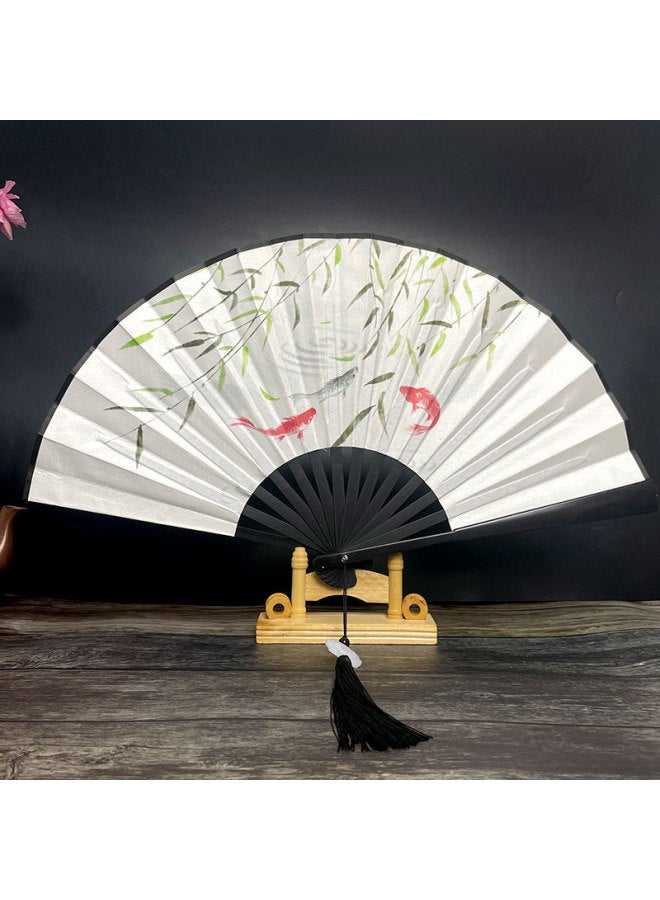 Chinese Style 8 Inch Plastic Fan With Tassel Pendant Antique Domineering Folding Fan Men's Hanfu Dance Silk Cloth Fan Wholesale-Specification:8inch Animal Fan-Colour:8inch Tassel Folding Fan-16 - Image 1