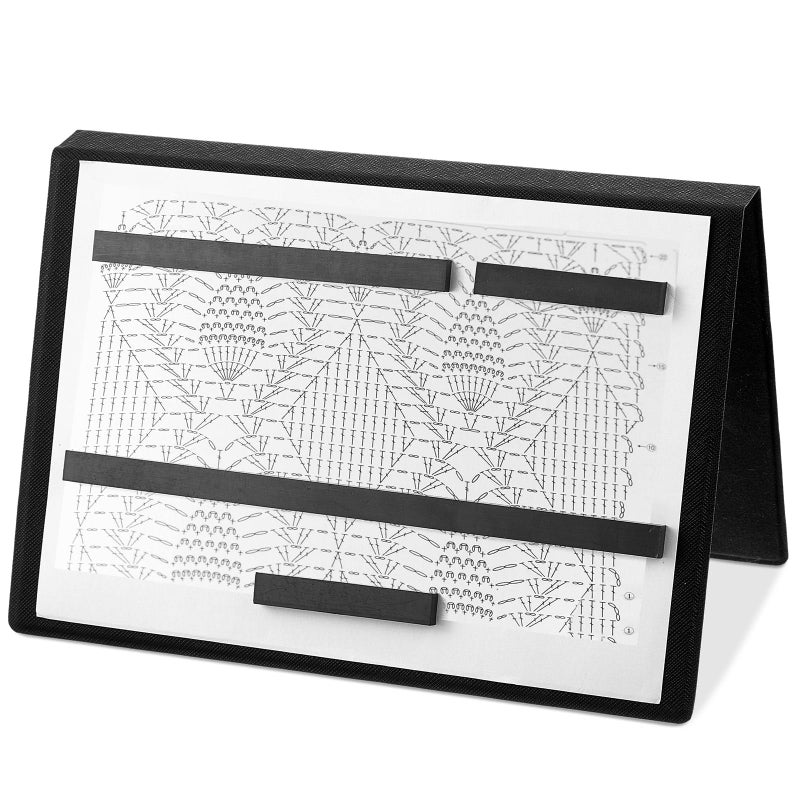 Flutesan 1 Pcs Black Knitting Pattern Holder, Fold up Cross Stitch Knitting Chart Keeper with 4 Pcs Replacement Magnets, Cross Stitch Accessories Supplies, Unfolded Size 16.7 x 10.6 Inch - Image 1
