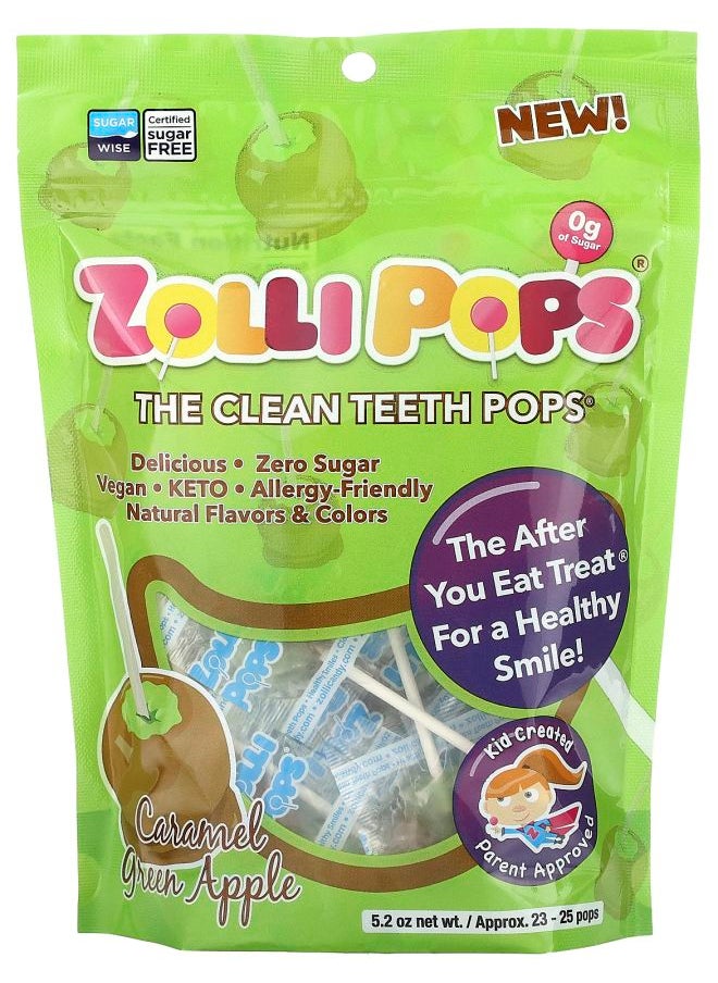 ZOLLIPOPS - The Clean Teeth Pops Caramel Green Apple Approx. 23-25 Pops 5.2 oz - Image 1