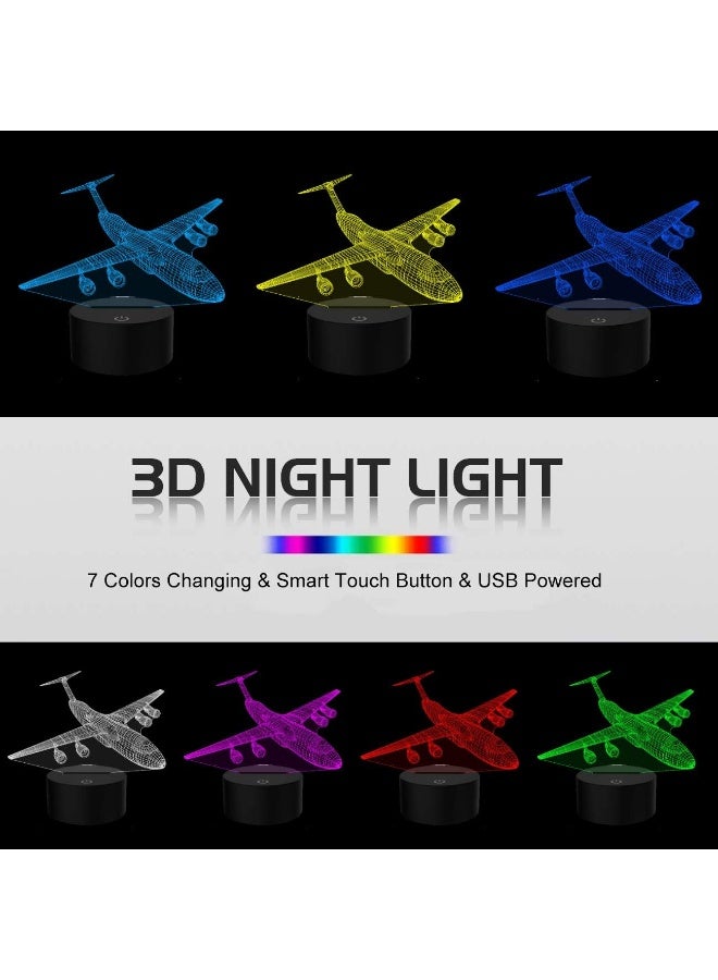 YKLWORLD Airplane Night Light 3D Plane Illusion Lamp 7 Color Changing Touch Control with USB Cable LED Fighter Toy Table Desk Decor Lamps for Men Boys Kids Christmas Birthday Gifts - Image 2