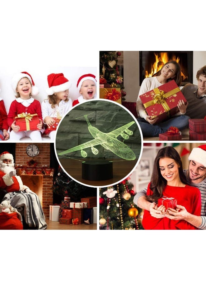 YKLWORLD Airplane Night Light 3D Plane Illusion Lamp 7 Color Changing Touch Control with USB Cable LED Fighter Toy Table Desk Decor Lamps for Men Boys Kids Christmas Birthday Gifts - Image 4