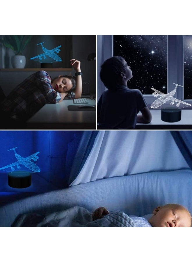 YKLWORLD Airplane Night Light 3D Plane Illusion Lamp 7 Color Changing Touch Control with USB Cable LED Fighter Toy Table Desk Decor Lamps for Men Boys Kids Christmas Birthday Gifts - Image 3