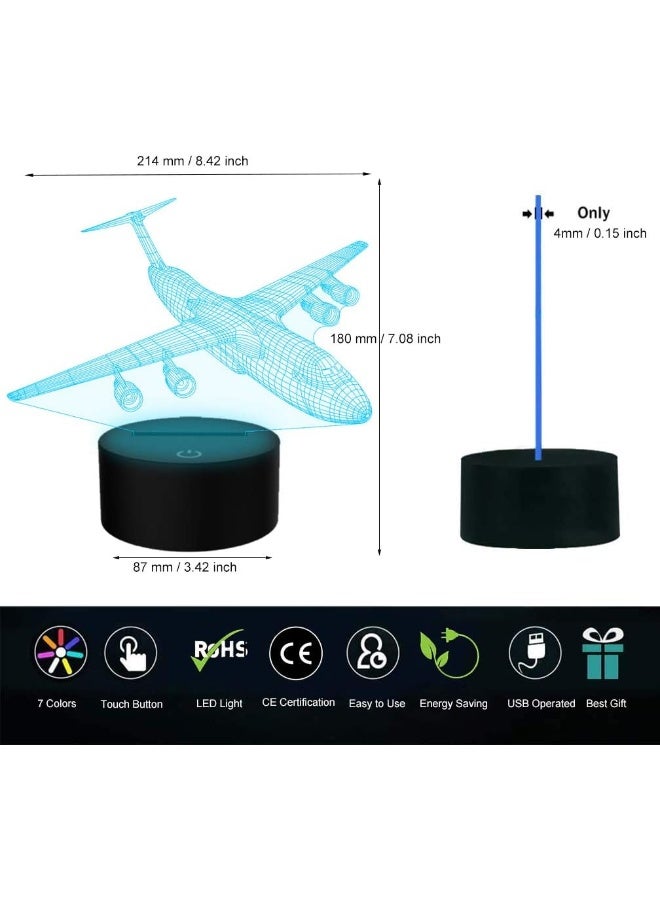 YKLWORLD Airplane Night Light 3D Plane Illusion Lamp 7 Color Changing Touch Control with USB Cable LED Fighter Toy Table Desk Decor Lamps for Men Boys Kids Christmas Birthday Gifts - Image 5