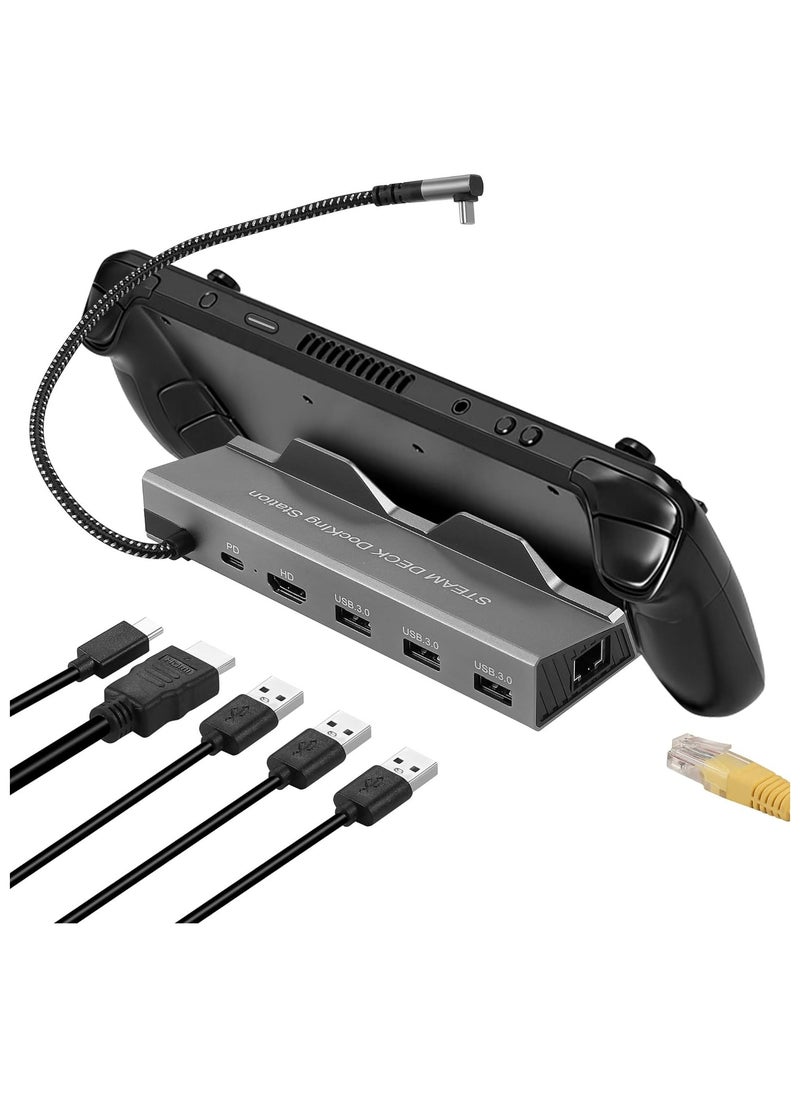 Excefore Docking Station for Steam Deck, 6 in 1 Steam Deck Dock with HDMI 4K@60Hz, Gigabit Ethernet 1000Mbps, 3 USB-A and 100W USB-C Charging Port Compatible with ROG Ally/Valve Stream Deck Hub Accessories  - Image 1