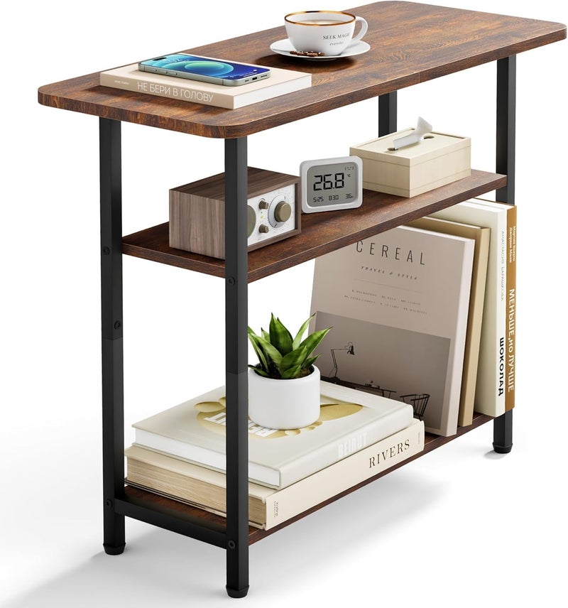 SLEEPING LAMB Side Table for Living Room, 3-Tier End Table for Small Space with Wide Storage Tabletop, Rustic Brown Narrow Nightstand for Bedroom, Sofa Couch - Image 1