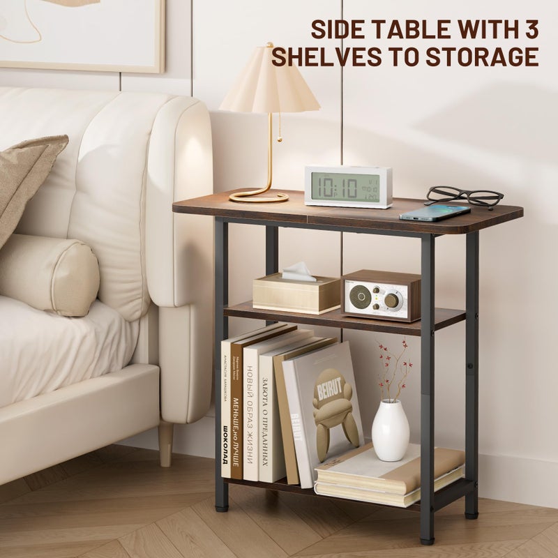 SLEEPING LAMB Side Table for Living Room, 3-Tier End Table for Small Space with Wide Storage Tabletop, Rustic Brown Narrow Nightstand for Bedroom, Sofa Couch - Image 4